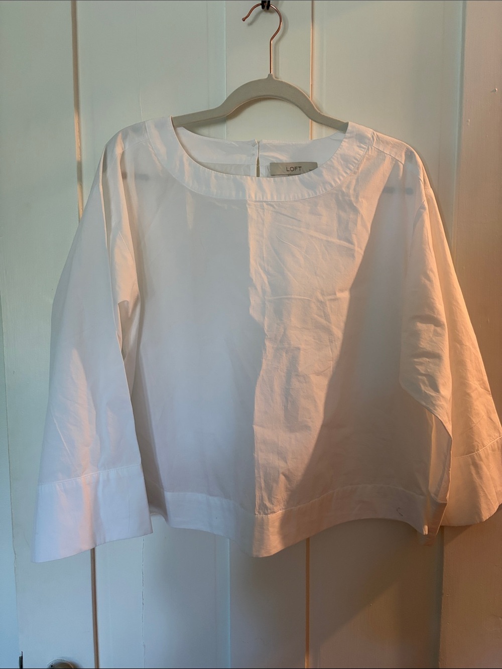 LOFT White Cotton Boxy Crewneck Crop Blouse